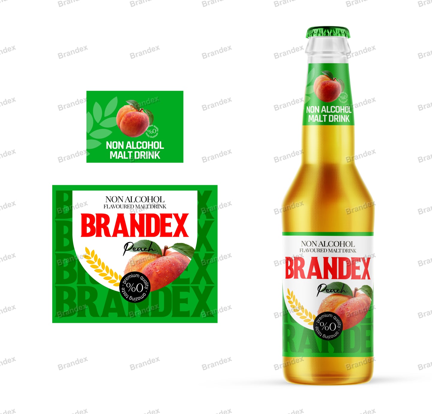 Green Peach Non-Alcoholic Bottle Packaging Label