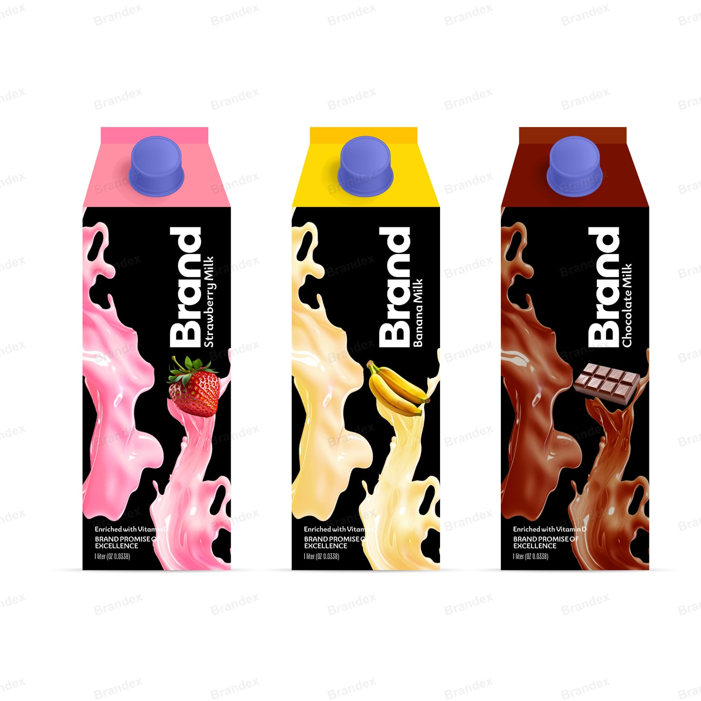 Brand Strawberry Banana Chocolate Milk Carton Packaging - Vitamin D Enriched