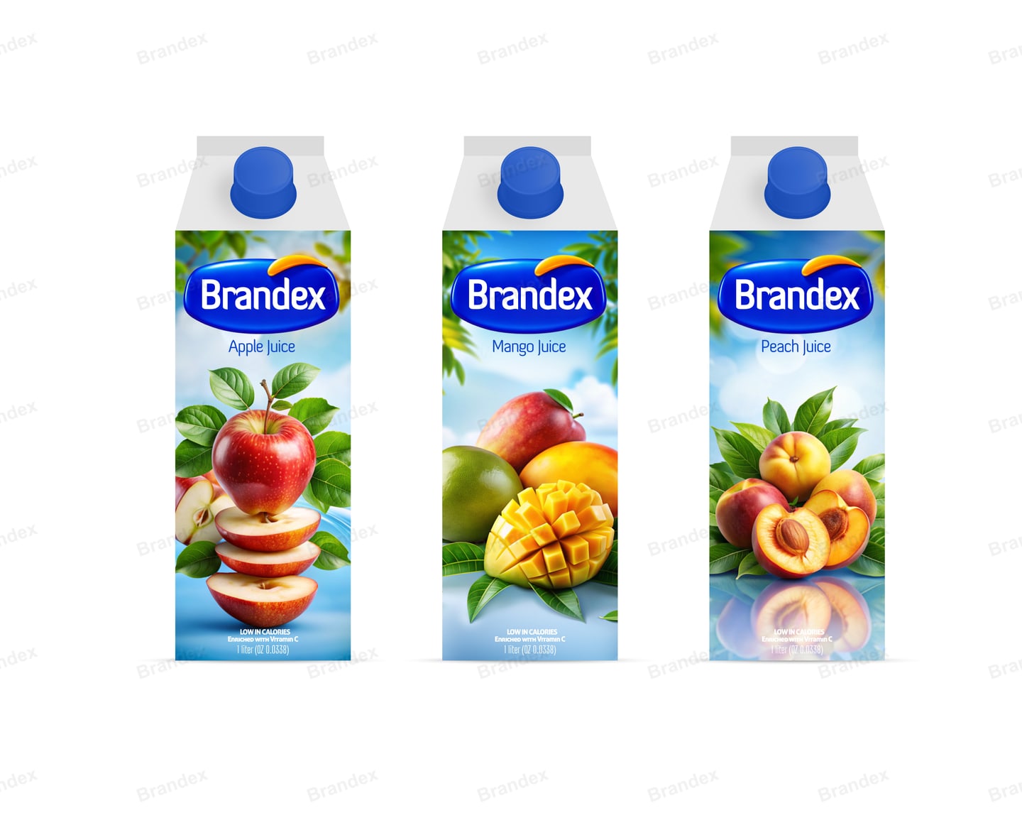 Vibrant Fruit Juice Carton Packaging Apple Mango Peach