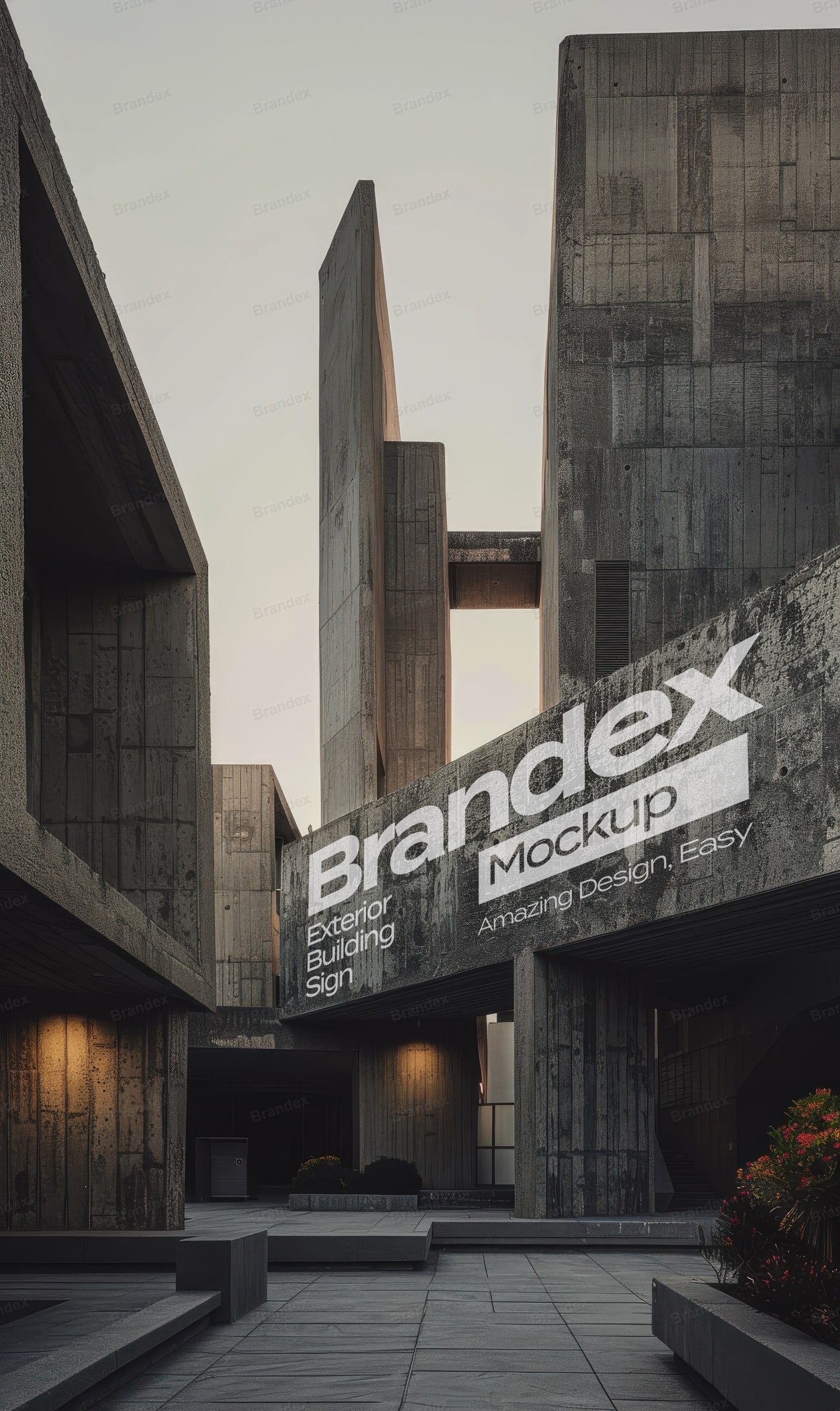 Exterior Storefront Sign Mockup on Concrete Building Facade