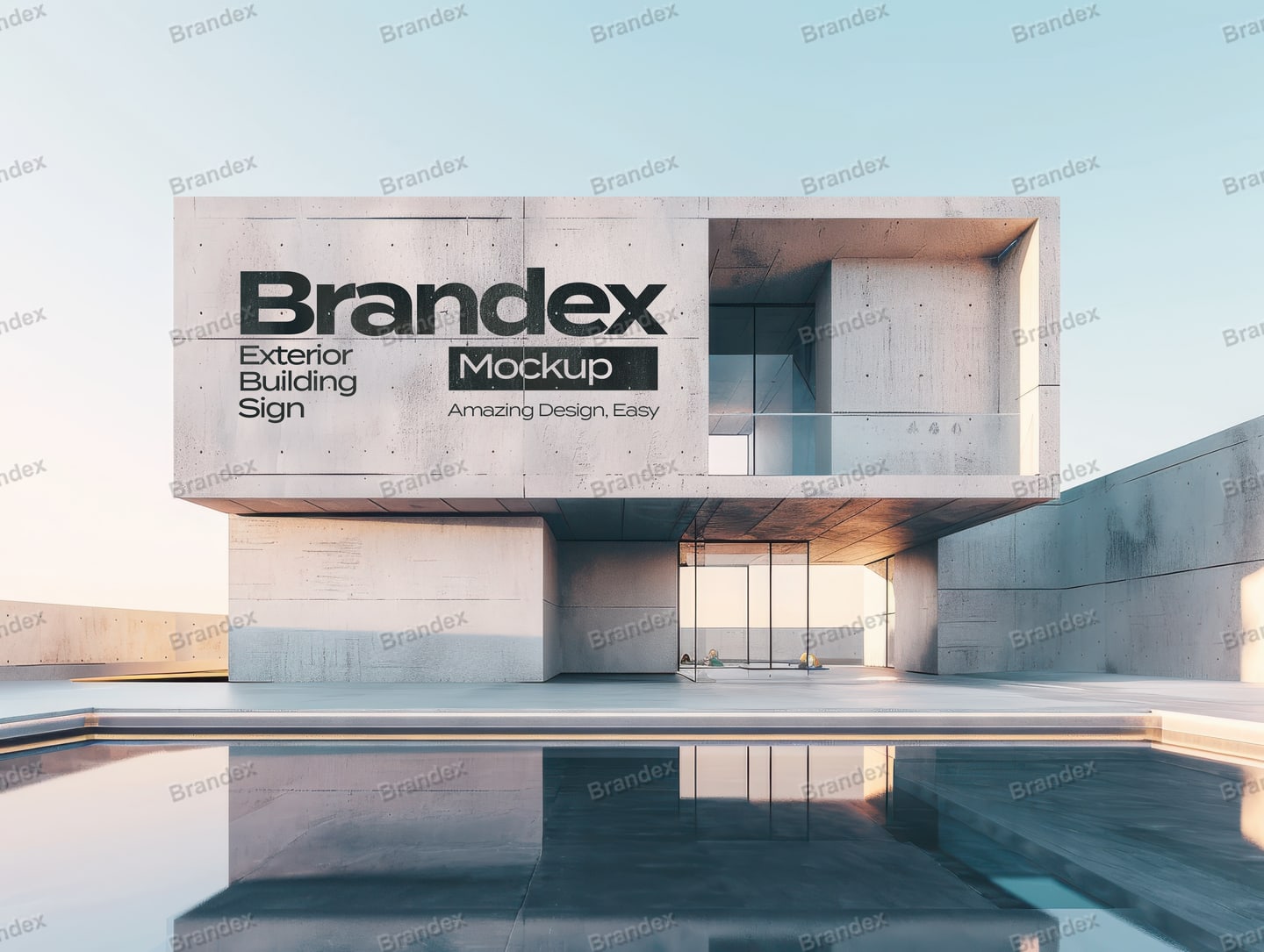 Exterior Building Sign Mockup Concrete Wall Facade Branding