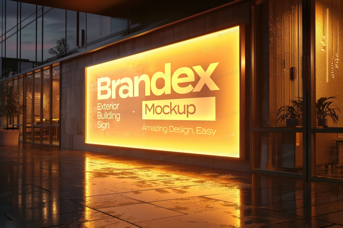 Photorealistic Exterior Building Sign Mockup Illuminated 3D Logo