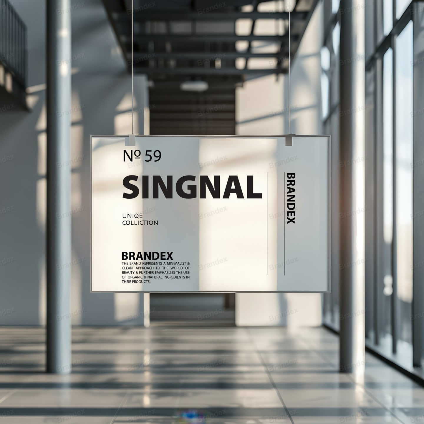 Indoor Suspended Glass Sign Mockup Realistic Scene
