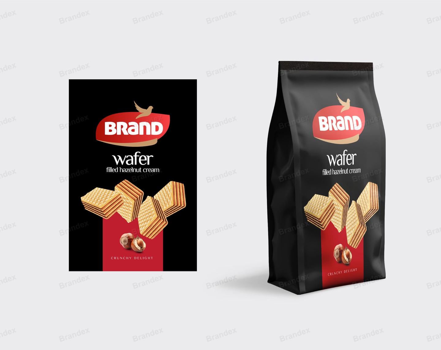 Hazelnut Cream Wafer Pouch Packaging Template – Black & Red Design