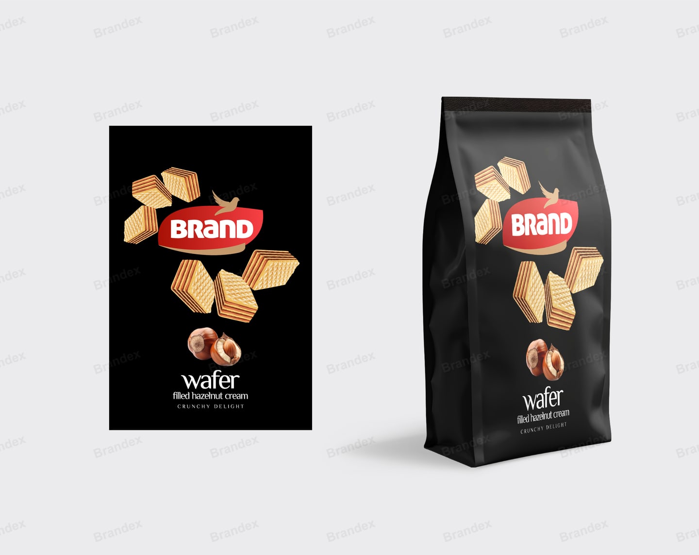 Hazelnut Cream Wafer Pouch Packaging Template – Sleek Black Design