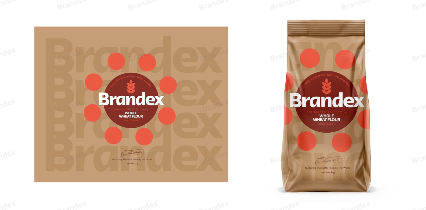 Kraft Paper Wheat Flour Bag Packaging Design with Bold Red Dot Pattern