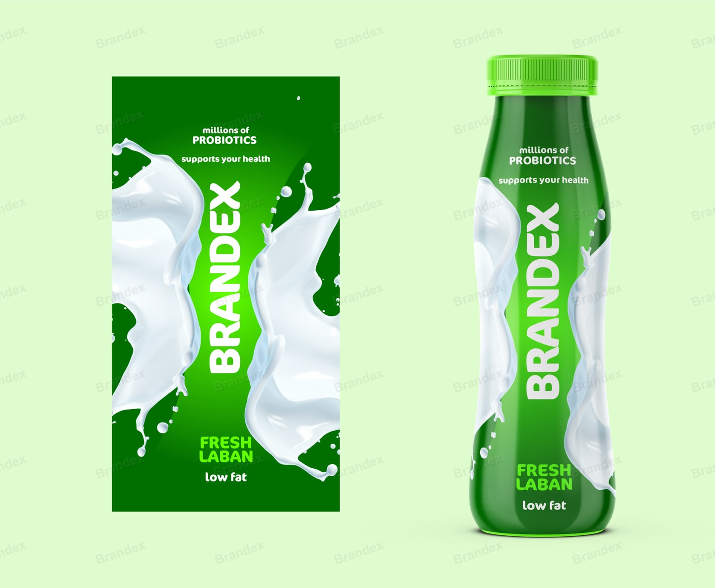 Probiotic Yogurt Drink Bottle Packaging Template – Fresh Green Design