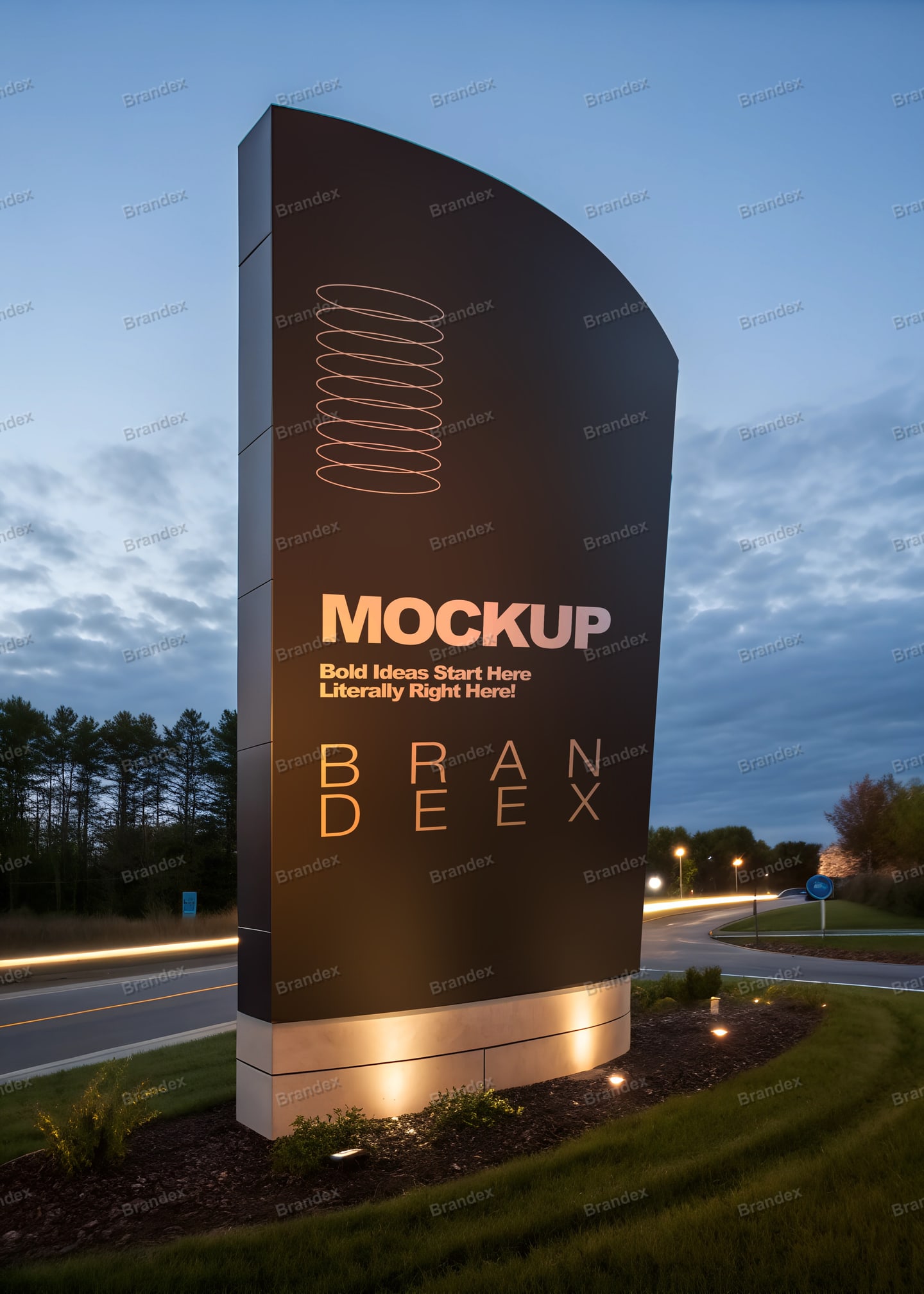 Curved Roadside Billboard Signage Mockup Branding Display