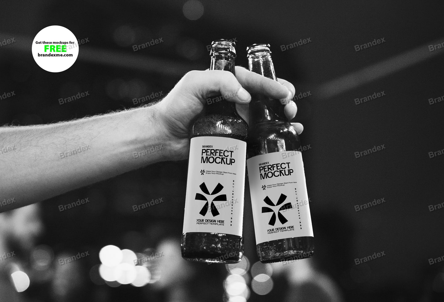 Grayscale Beer Bottle Mockup Customizable Label Photo Realistic