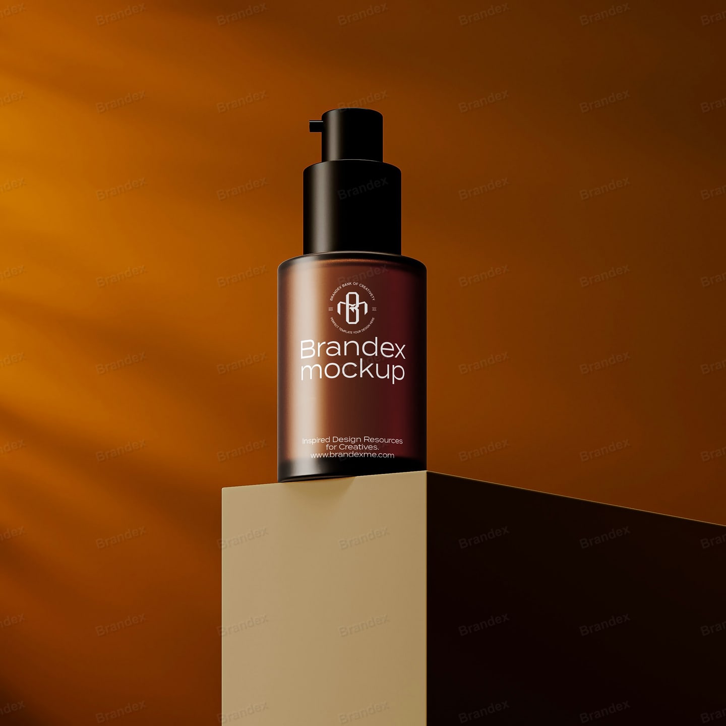 Amber Glass Cosmetic Pump Bottle Mockup with Geometric Pedestal