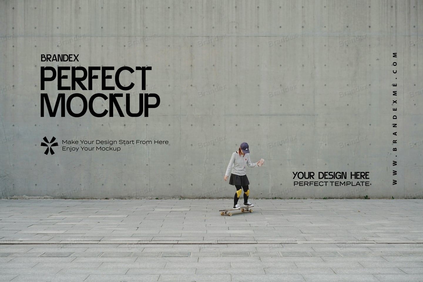 Dynamic Skateboarder Urban Wall Advertising Mockup