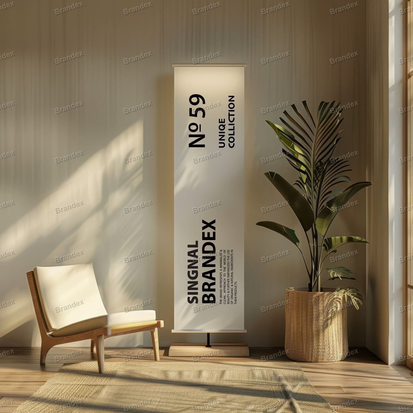 Indoor Exhibition Vertical Banner Stand Mockup Sunlight