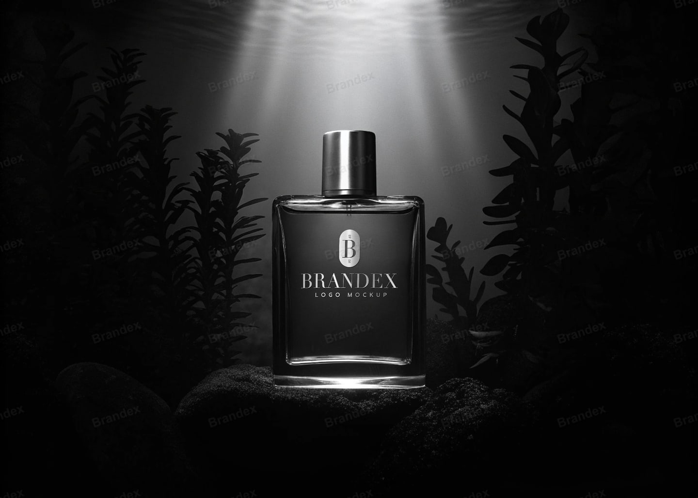 Elegant Underwater Perfume Bottle Mockup Photorealistic Studio