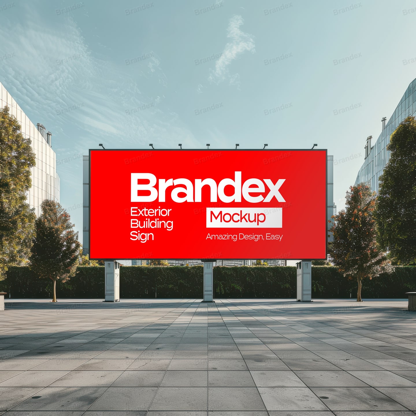 Modern Building Facade Large Red Exterior Sign Mockup