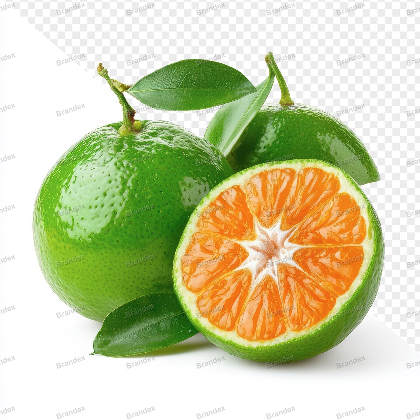 Fresh Green Orange with Leaves